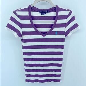 Vintage 90’s Y2K Ralph Lauren Sport striped V-neck short sleeve t-shirt sz M